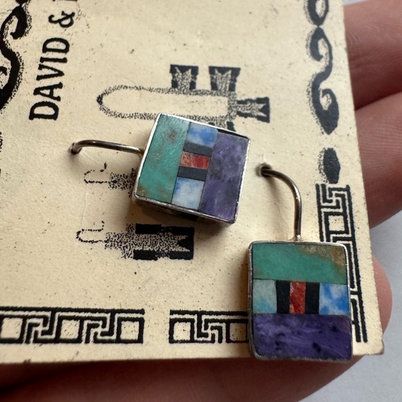 David & Esther Aguilar dangle handmade square earrings - Picture 1 of 5